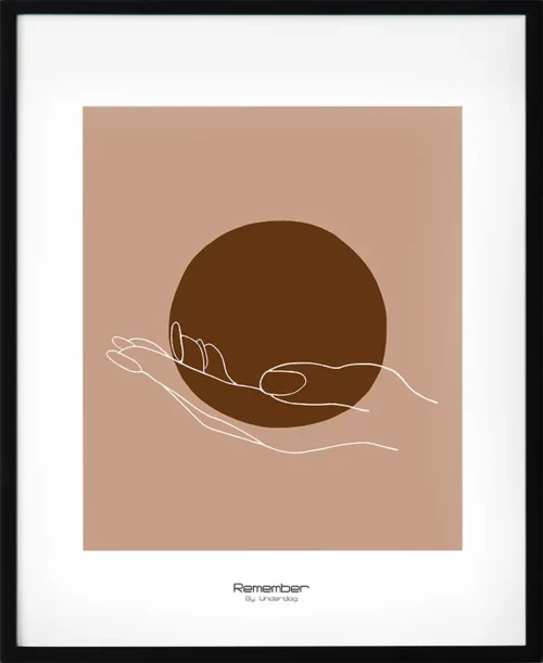 Poster med motivet minns i varma retrotoner. Kombinationen av brun, orange och beige skapar en nostalgisk känsla med modern form. En hyllning till minnet och tiden.