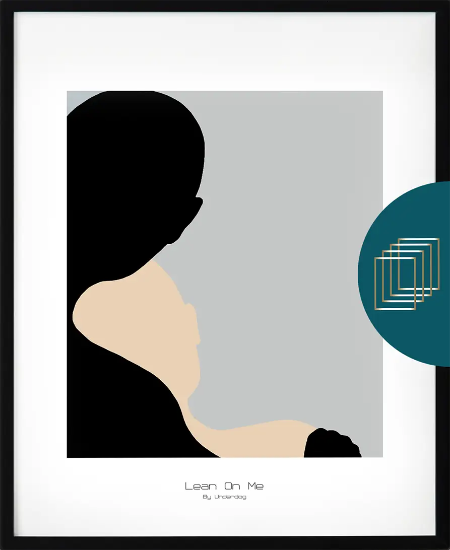 Poster från serien Basic – motivet Lean on Me i svart, beige och orange. Stilren design med grafisk balans och subtil värme.