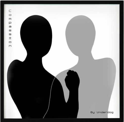 Minimalistisk poster i fyrkantigt format från Artistic Square – motivet Compassion i svart och vitt, som förmedlar empati med enkel form.