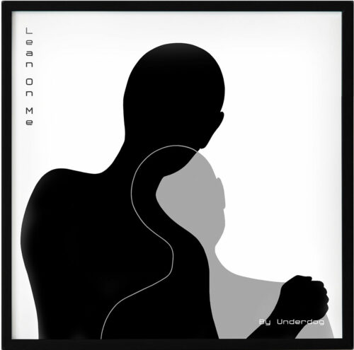 Poster i fyrkantigt format från serien Artistic Square – motivet Lean on Me i svart, vitt och grått med stilren form och harmonisk känsla.
