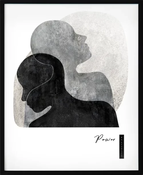 Poster med budskap om kraft i svart, grått och brunt – en stilren silhuett i mjuka färger, perfekt för skandinavisk inredning.