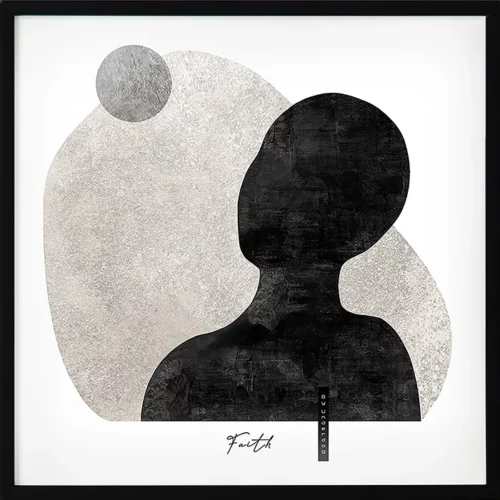 Poster med budskapet hopp i fyrkantigt format. Silhuett i grått och beige uttrycker hopp och stillhet. En stor och stilren tavla för ett harmoniskt hem.