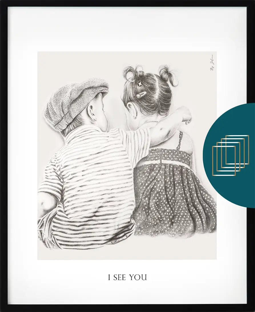 Poster från serien Jelina – "I See You" i blyertsstil med ljus bakgrund Dark: