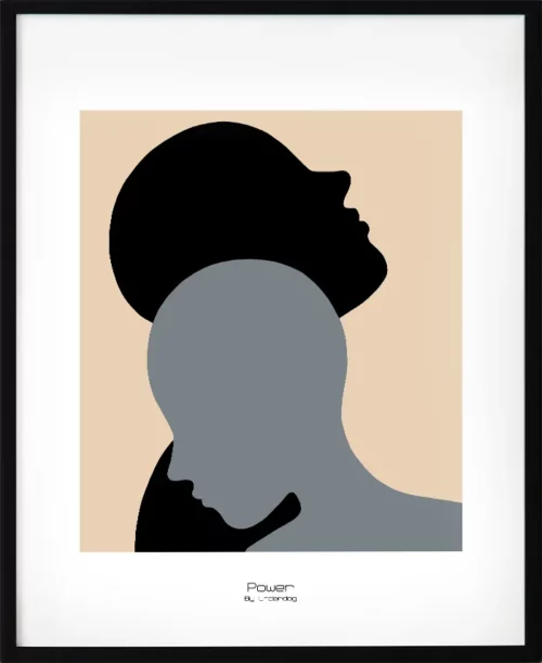 Poster med budskapet kraft i stark grafisk form. Svart, beige skapar energi och balans. En stilren tavla som ger karaktär åt rummet.
