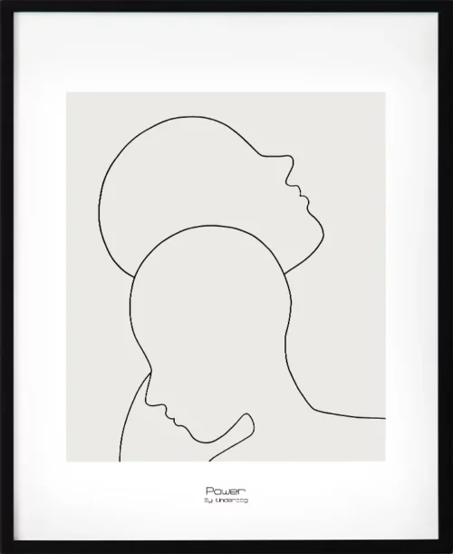 Avskalad poster med motivet kraft. Svart linje på beige bakgrund i minimalistisk stil. En stilren och diskret väggposter som uttrycker styrka i det enkla.