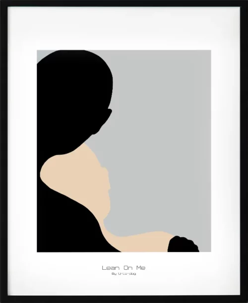 Poster i svart, beige med motivet luta dig mot mig. Tydlig och stilren komposition med grafisk kontrast. En balanserad tavla för ett genomtänkt hem.