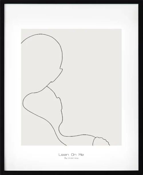 Minimalistisk poster i svart linje mot beige bakgrund. Motivet luta dig mot mig uttrycker tillit och närhet med enkel form. En lugn och stilren tavla.