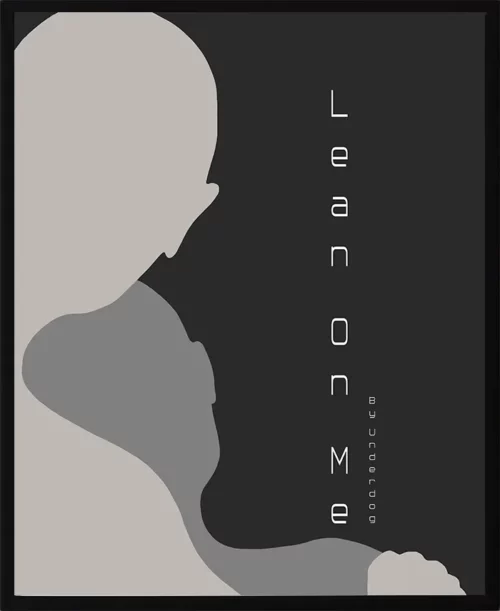 Poster med siluetter och budskapet luta dig mot mig. Uttrycksfullt motiv utan passepartout där verket talar för sig själv. För dig som söker kraft i det enkla.