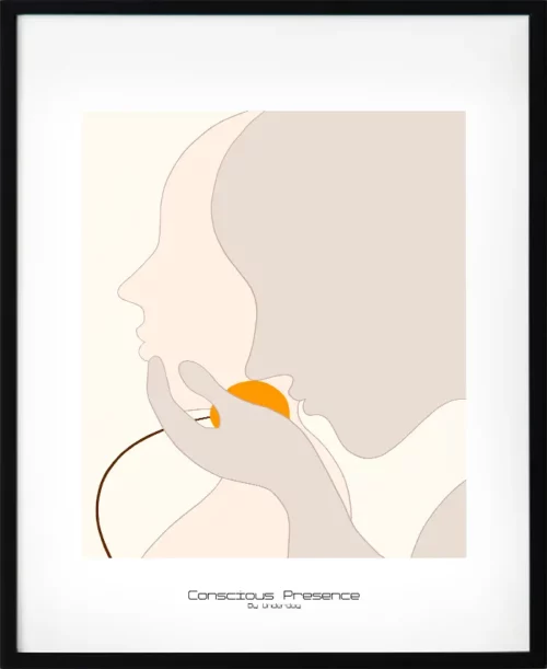 Poster i mjuka pastellfärger. Budskapet medveten närvaro förmedlar lugn och omtanke. Perfekt för en harmonisk inredning.